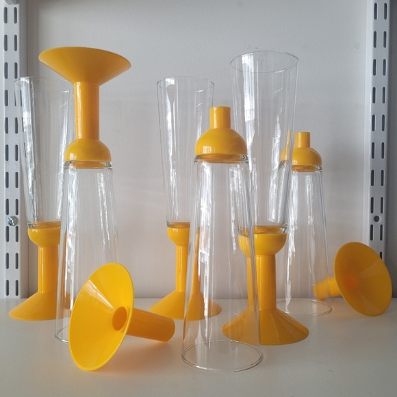 Set of 6 Bodum Okett Yellow Space Age Champagne Flutes - Picture 2 of 4